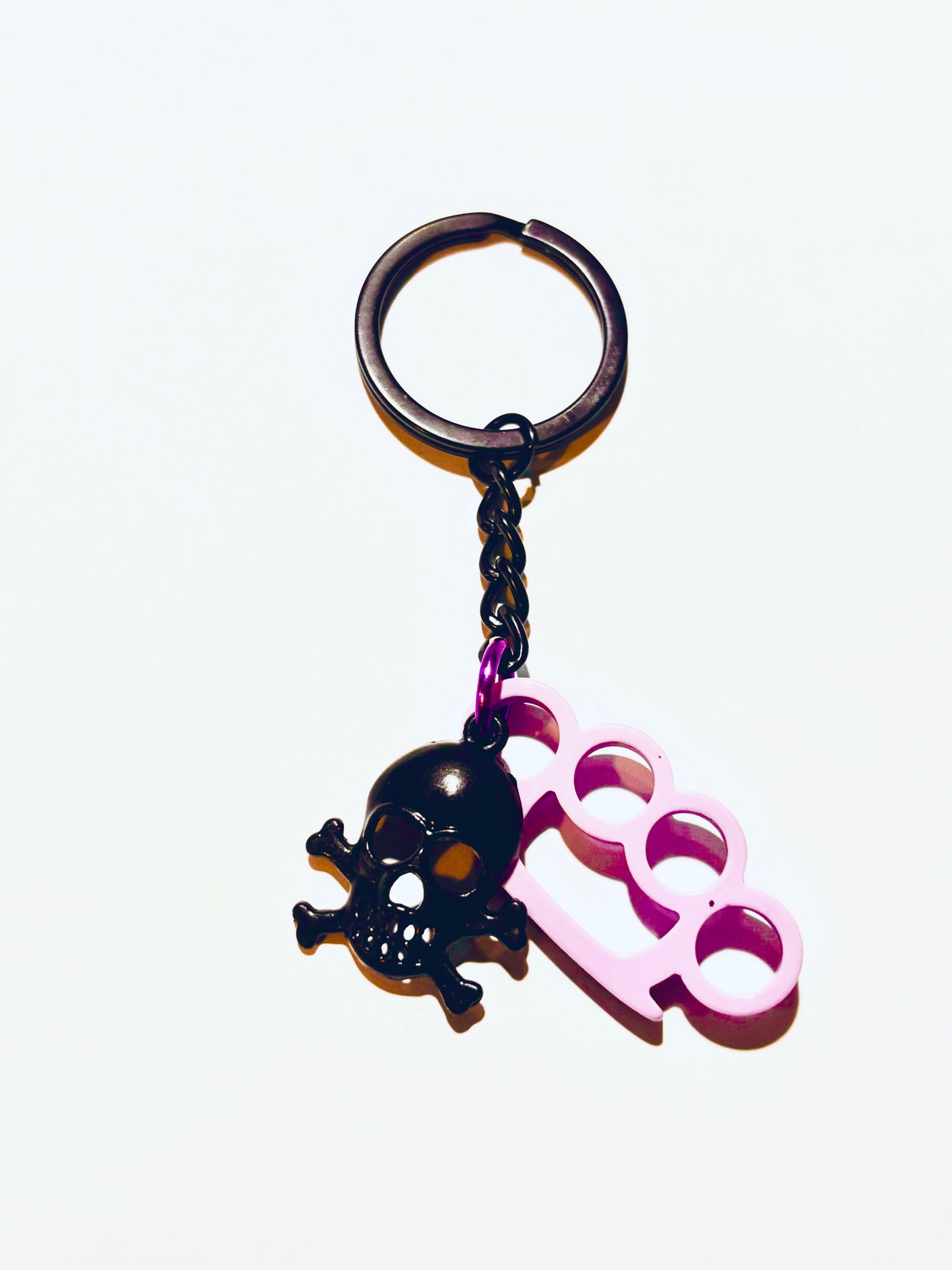 Brass Knuckle Duster and Skull Dual Charm Keychain