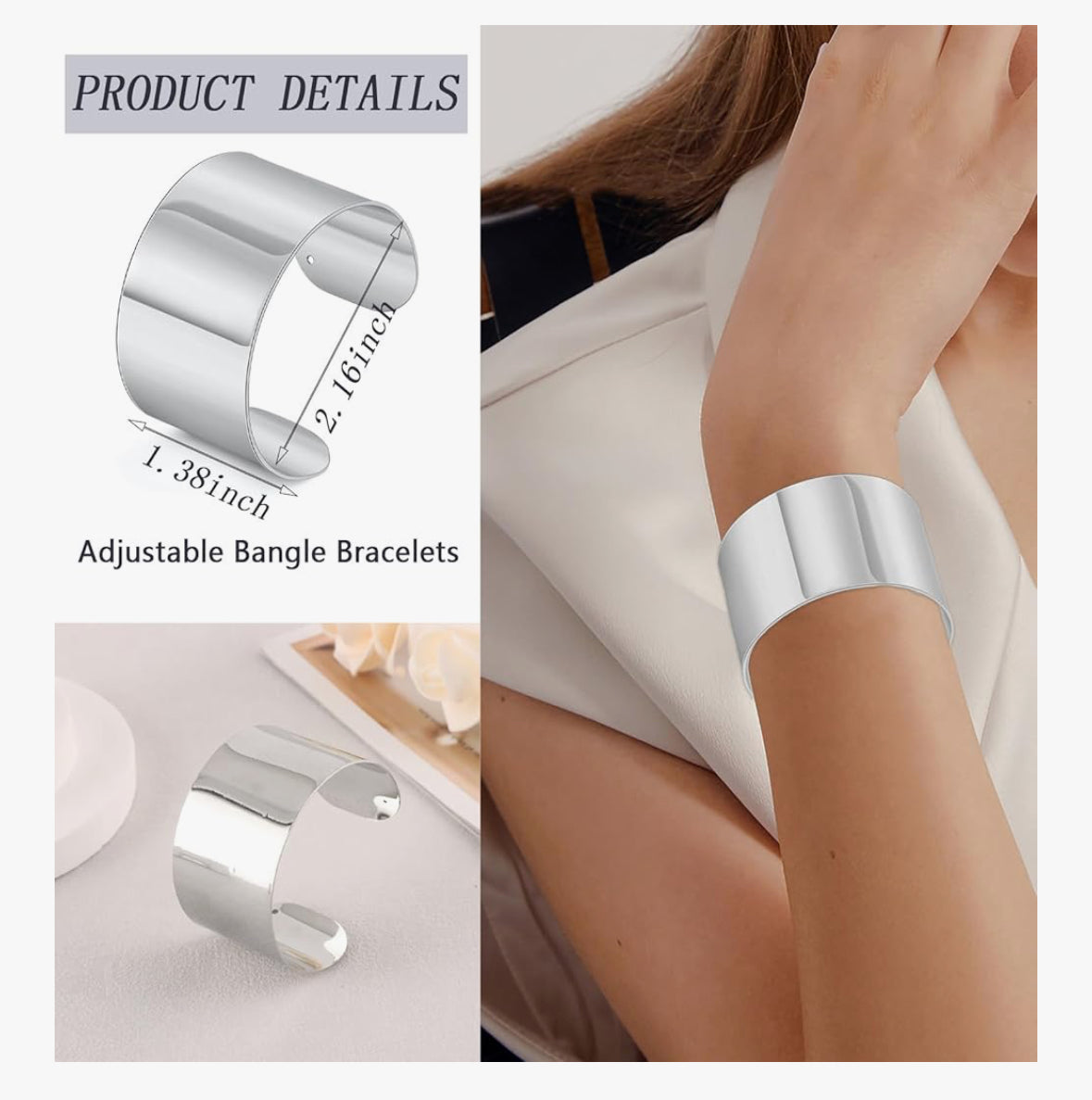 Brushed Steel Arm Cuff Bracelets for Men Women