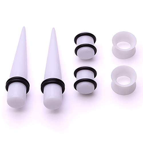 50 Pieces Ear Stretching Kit 14G-00G Acrylic Tapers and Plugs + Silicone Tunnels - Ear Gauges Expander Set Body Piercing Jewelry