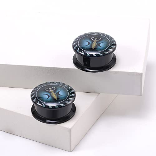 1 Pair Acrylic Solid Screw On Ear Plugs Tunnels Epoxy Allergy Free 2g - 1 Inch Stretcher Japanese Wave Pattern Vector Art Color Drawing For Women For Men Body Piercing Jewelry