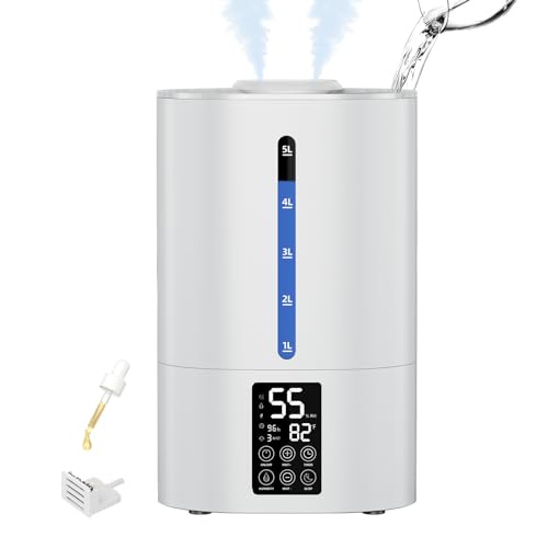6L Humidifiers for Bedroom Large Room Home, Cool and Warm for Baby and Plants Mist Top Fill Desk Humidifiers Essential Oil Diffuser, Quiet with Adjustable Mist,360°Nozzle-Black