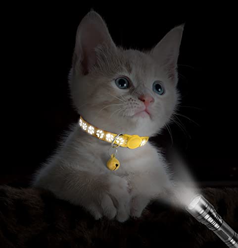 Taglory Reflective Cat Collars Breakaway with Bell, 2-Pack Girl Boy Pet Kitten Collar Adjustable 7.5-12.5 Inch, Green