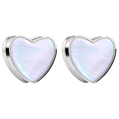 2PCS 8mm-25mm Pearl Shell Ear Gauges Saddle Tunnels 316L Stainless Steel Teardrop Heart Shape Double Flared Plugs Expander Stretcher Piercing