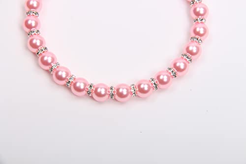 Dog Cat Pearls Necklace Collar with Bling Accessories and Ribbon Bow Pet Puppy Jewelry for Female Dogs Cats Small Medium (XL, Pink)