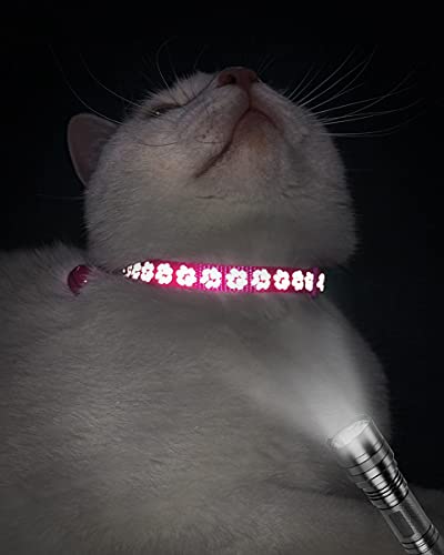 Taglory Reflective Cat Collars Breakaway with Bell, 2-Pack Girl Boy Pet Kitten Collar Adjustable 7.5-12.5 Inch, Green