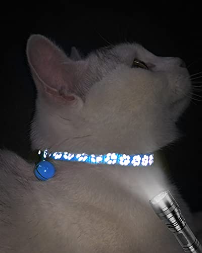 Taglory Reflective Cat Collars Breakaway with Bell, 2-Pack Girl Boy Pet Kitten Collar Adjustable 7.5-12.5 Inch, Green