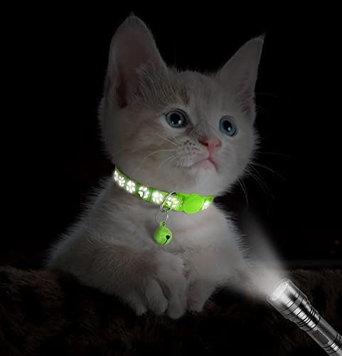 Taglory Reflective Cat Collars Breakaway with Bell, 2-Pack Girl Boy Pet Kitten Collar Adjustable 7.5-12.5 Inch, Green