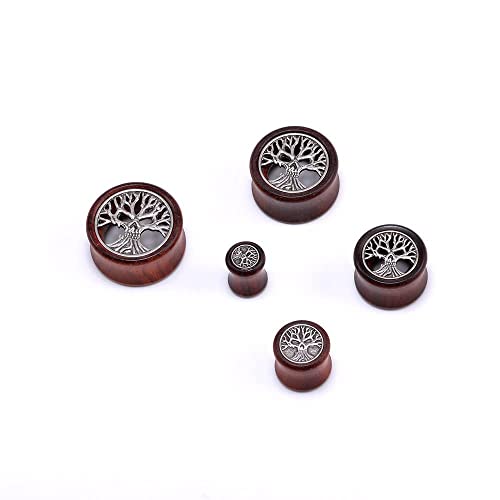 2PCS Organic Red Sandalwood Hollow Double Flared Ear Gauges Tunnels Expander Tree Of Life Jewelry For Man For Woman Body Piercing Jewelry 0g-1 inch.