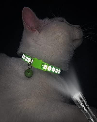 Taglory Reflective Cat Collars Breakaway with Bell, 2-Pack Girl Boy Pet Kitten Collar Adjustable 7.5-12.5 Inch, Green
