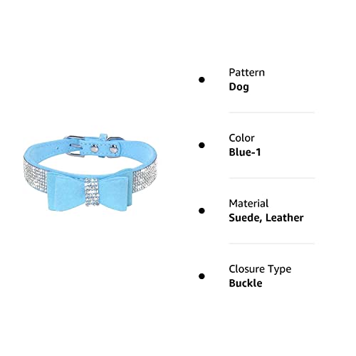 Rhinestone Dog Collar, Cute Dazzling Sparkling Soft Suede Leather Dog Cat Rhinestone Collar Crystal Diamond Pet Dog Puppy Collar (XS, Blue-1)