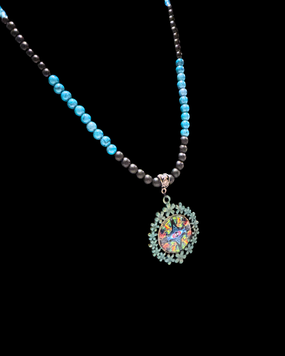 Eye Of Horus Turquoise and Onyx Beaded Choker Necklace
