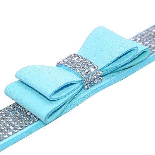 Rhinestone Dog Collar, Cute Dazzling Sparkling Soft Suede Leather Dog Cat Rhinestone Collar Crystal Diamond Pet Dog Puppy Collar (XS, Blue-1)
