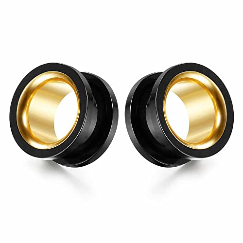 2PCS Stainless Steel Screw Ear Gauges Tunnels Hollow Double Flare Black Gold For Man For Woman Body Piercing Jewelry 6mm-30mm Stretcher