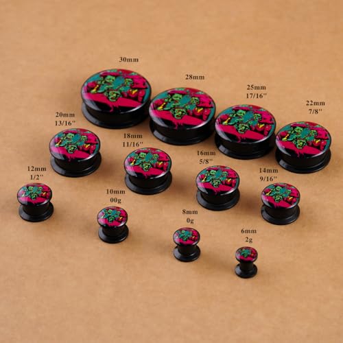 2PCS Acrylic Solid Screw On Ear Plugs and Tunnels Hand Drawn Illustrations Epoxy Allergy Free Ear Gauge Stretcher For Women Men Body Piercing Jewelry