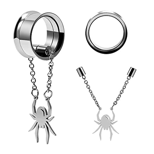 2PCS Stainless Steel Ear Gauges Tunnels Hollow Spider Bee Bat Chain Screw Fit For Men Women 6mm-25mm