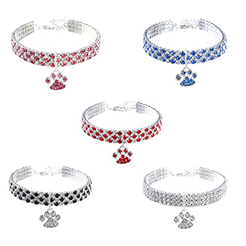 Pet Collar with Diamonds, Adjustable Crystal Diamond Elastic Heart Claw Pendant Wedding cat and Dog Small pet Necklace Jewelry