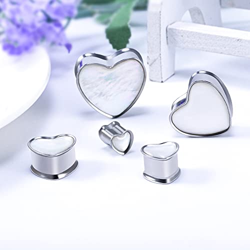 2PCS 8mm-25mm Pearl Shell Ear Gauges Saddle Tunnels 316L Stainless Steel Teardrop Heart Shape Double Flared Plugs Expander Stretcher Piercing
