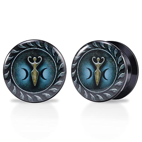 1 Pair Acrylic Solid Screw On Ear Plugs Tunnels Epoxy Allergy Free 2g - 1 Inch Stretcher Japanese Wave Pattern Vector Art Color Drawing For Women For Men Body Piercing Jewelry