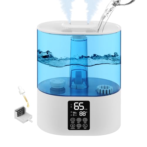 6L Humidifiers for Bedroom Large Room Home, Cool and Warm for Baby and Plants Mist Top Fill Desk Humidifiers Essential Oil Diffuser, Quiet with Adjustable Mist,360°Nozzle-Black