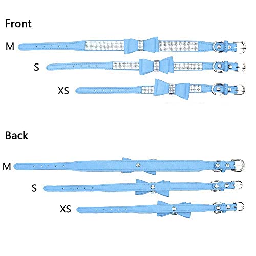 Rhinestone Dog Collar, Cute Dazzling Sparkling Soft Suede Leather Dog Cat Rhinestone Collar Crystal Diamond Pet Dog Puppy Collar (XS, Blue-1)