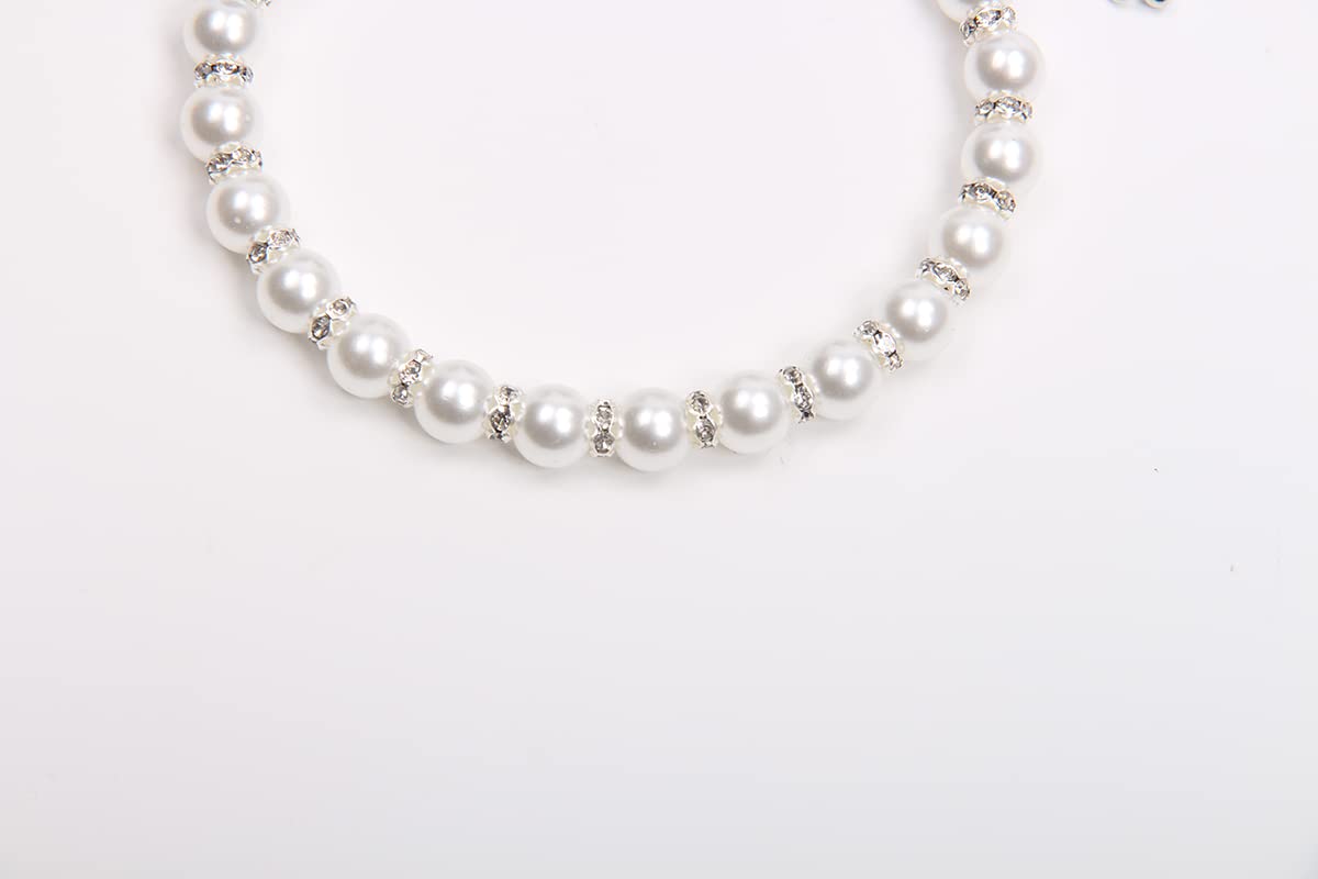 Dog Cat Pearls Necklace Collar with Bling Accessories and Ribbon Bow Pet Puppy Jewelry for Female Dogs Cats Small Medium (XL, Pink)