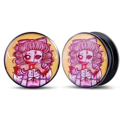 2PCS Acrylic Solid Screw On Ear Plugs and Tunnels Hand Drawn Illustrations Epoxy Allergy Free Ear Gauge Stretcher For Women Men Body Piercing Jewelry