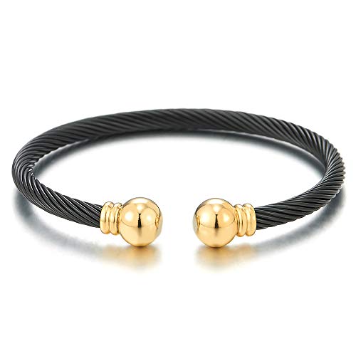 COOLSTEELANDBEYOND Elastic Adjustable Stainless Steel Cuff Bangle Bracelet for Mens Womens