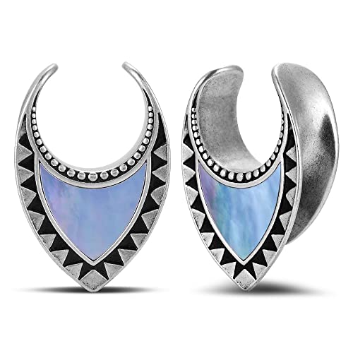 2PCS Opening Saddle Plugs Opal Ear Gauges Tunnels For Sretcher Expander Ears Elegant Floral Double Flared Piercing Earrings For Women 0g-1"