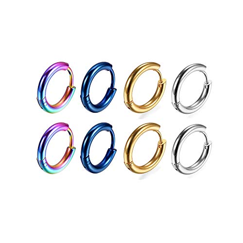 316L Surgical Stainless Steel Huggie Hoop Earrings 6mm 8mm 10mm 11mm 12mm 14mm Hypoallergenic Earrings Hoop Cartilage Helix Lobes Hinged Sleeper Earrings For Men Women Girls