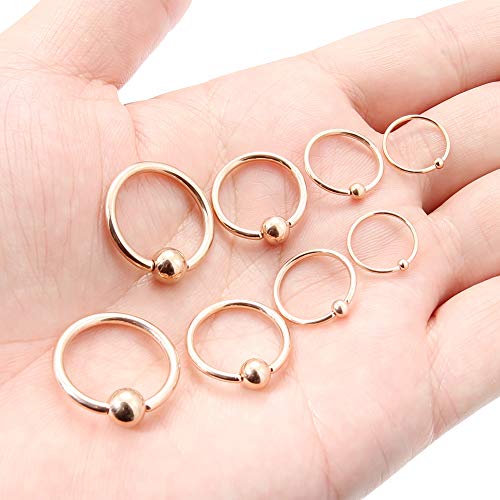 SCERRING 4 Pairs 20G 16G 14G 12G Stainless Steel Captive Bead Ring Nose Hoop Rings Eyebrow Lip Ear Tragus Cartilage Daith Septum Nipple Belly PA Retainer Piercing Jewelry 10-16mm
