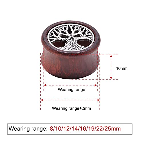 2PCS Organic Red Sandalwood Hollow Double Flared Ear Gauges Tunnels Expander Tree Of Life Jewelry For Man For Woman Body Piercing Jewelry 0g-1 inch.