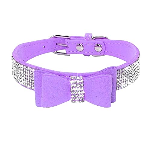 Rhinestone Dog Collar, Cute Dazzling Sparkling Soft Suede Leather Dog Cat Rhinestone Collar Crystal Diamond Pet Dog Puppy Collar (XS, Blue-1)