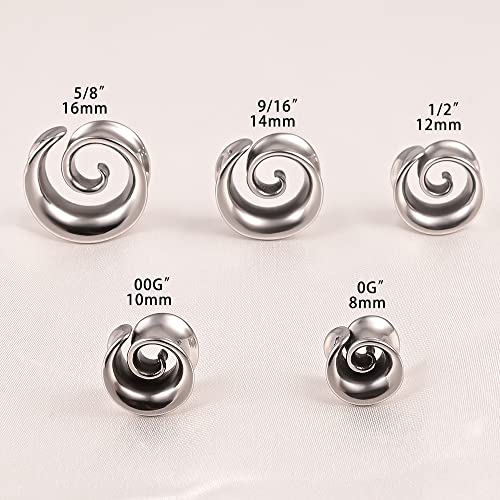 2PCS Spiral Saddle Ear Tunnels Plugs 316 Stainless Steel Ear Gauges Hypoallergenic Earrings Expander Stretcher Piercing Body Jewelry 0g-1"(8mm-25mm)