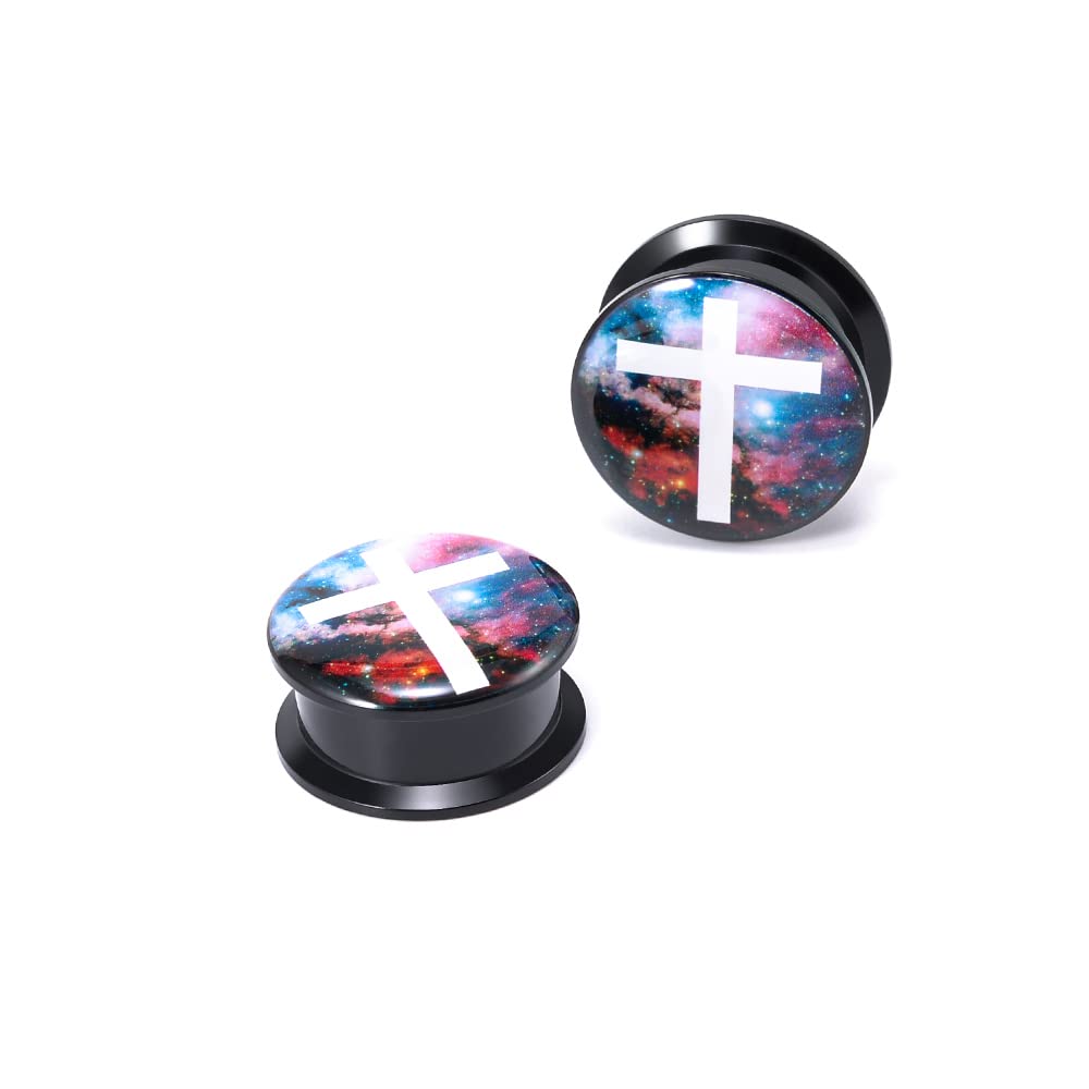 1 Pair Acrylic Solid Screw On Ear Plugs Tunnels Epoxy Allergy Free 2g - 1 Inch Stretcher Japanese Wave Pattern Vector Art Color Drawing For Women For Men Body Piercing Jewelry