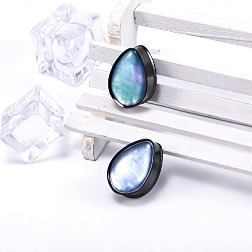 2PCS 8mm-25mm Pearl Shell Ear Gauges Saddle Tunnels 316L Stainless Steel Teardrop Heart Shape Double Flared Plugs Expander Stretcher Piercing