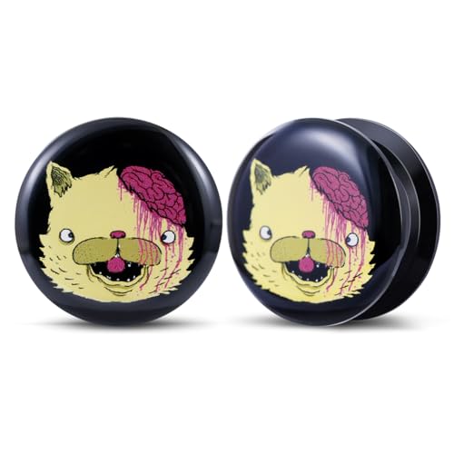 2PCS Acrylic Solid Screw On Ear Plugs and Tunnels Hand Drawn Illustrations Epoxy Allergy Free Ear Gauge Stretcher For Women Men Body Piercing Jewelry