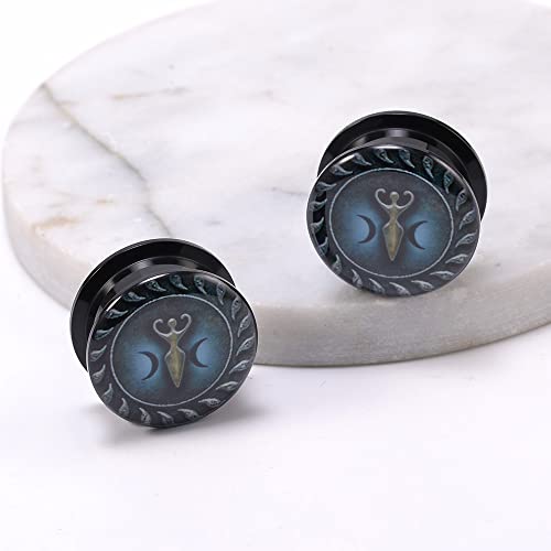 1 Pair Acrylic Solid Screw On Ear Plugs Tunnels Epoxy Allergy Free 2g - 1 Inch Stretcher Japanese Wave Pattern Vector Art Color Drawing For Women For Men Body Piercing Jewelry