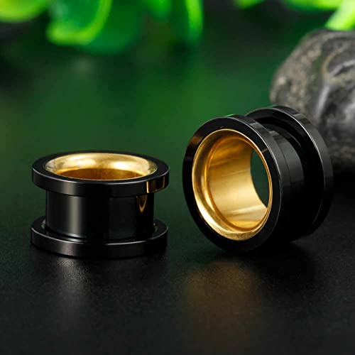 2PCS Stainless Steel Screw Ear Gauges Tunnels Hollow Double Flare Black Gold For Man For Woman Body Piercing Jewelry 6mm-30mm Stretcher