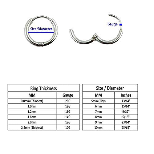 316L Surgical Stainless Steel Huggie Hoop Earrings 6mm 8mm 10mm 11mm 12mm 14mm Hypoallergenic Earrings Hoop Cartilage Helix Lobes Hinged Sleeper Earrings For Men Women Girls