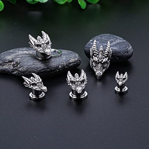 1 Pair Stainless Steel Dragon Head Ear Gauges Tunnels Jewelry For Man For Woman Body Piercing Jewelry 2g-1/2 Inch Stretcher Plugs
