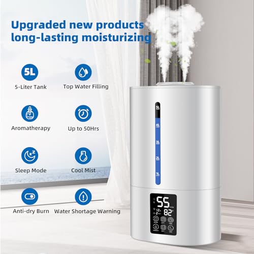 6L Humidifiers for Bedroom Large Room Home, Cool and Warm for Baby and Plants Mist Top Fill Desk Humidifiers Essential Oil Diffuser, Quiet with Adjustable Mist,360°Nozzle-Black