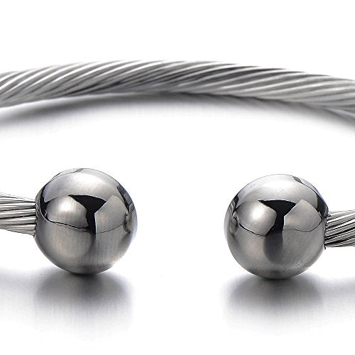 COOLSTEELANDBEYOND Elastic Adjustable Stainless Steel Cuff Bangle Bracelet for Mens Womens