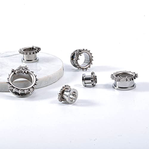 1 Pair Stainless Steel Ear Gauges Tunnels Ouroboros Snake Eat Tails Silver Vintage 2g-1 Inch Double Flare For Men For Women
