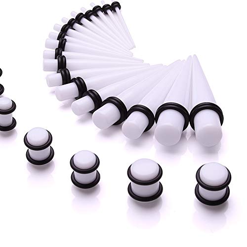 50 Pieces Ear Stretching Kit 14G-00G Acrylic Tapers and Plugs + Silicone Tunnels - Ear Gauges Expander Set Body Piercing Jewelry