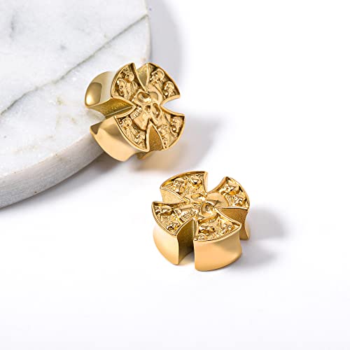 2PCS Stainless Steel 316L Punk Vintage Cross Skull Gauge For Ears Expander Stretcher Ear Tunnels Upgrade Saddle Plugs Double Flared Guage For Women Men 0g-1"