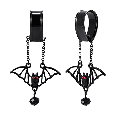 2PCS Stainless Steel Ear Gauges Tunnels Hollow Spider Bee Bat Chain Screw Fit For Men Women 6mm-25mm