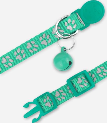 Taglory Reflective Cat Collars Breakaway with Bell, 2-Pack Girl Boy Pet Kitten Collar Adjustable 7.5-12.5 Inch, Green