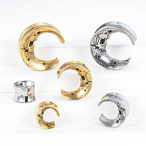 2PCS Moon Ear Gauges Ear Plugs and Tunnels Gauge for Ears Expander Piercing Gauge 10mm-25mm(00g-1")