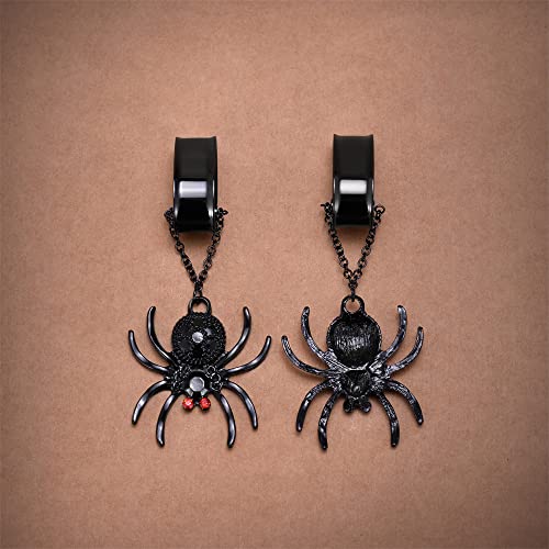 2PCS Stainless Steel Ear Gauges Tunnels Hollow Spider Bee Bat Chain Screw Fit For Men Women 6mm-25mm