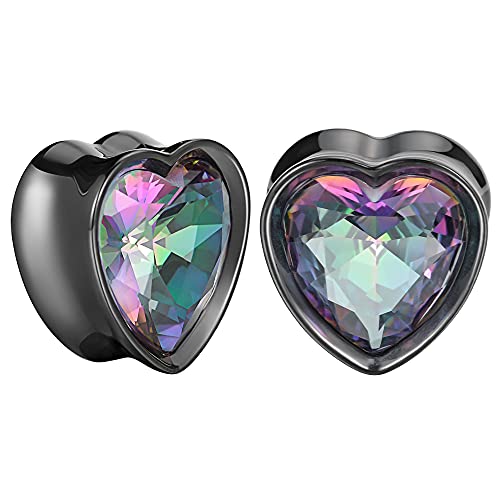 Surgical Steel Heart-Shaped Zircon Double Flared Ear Tunnels And Plugs Stretcher Expander Sold As Pair Gauge 8mm-25mm